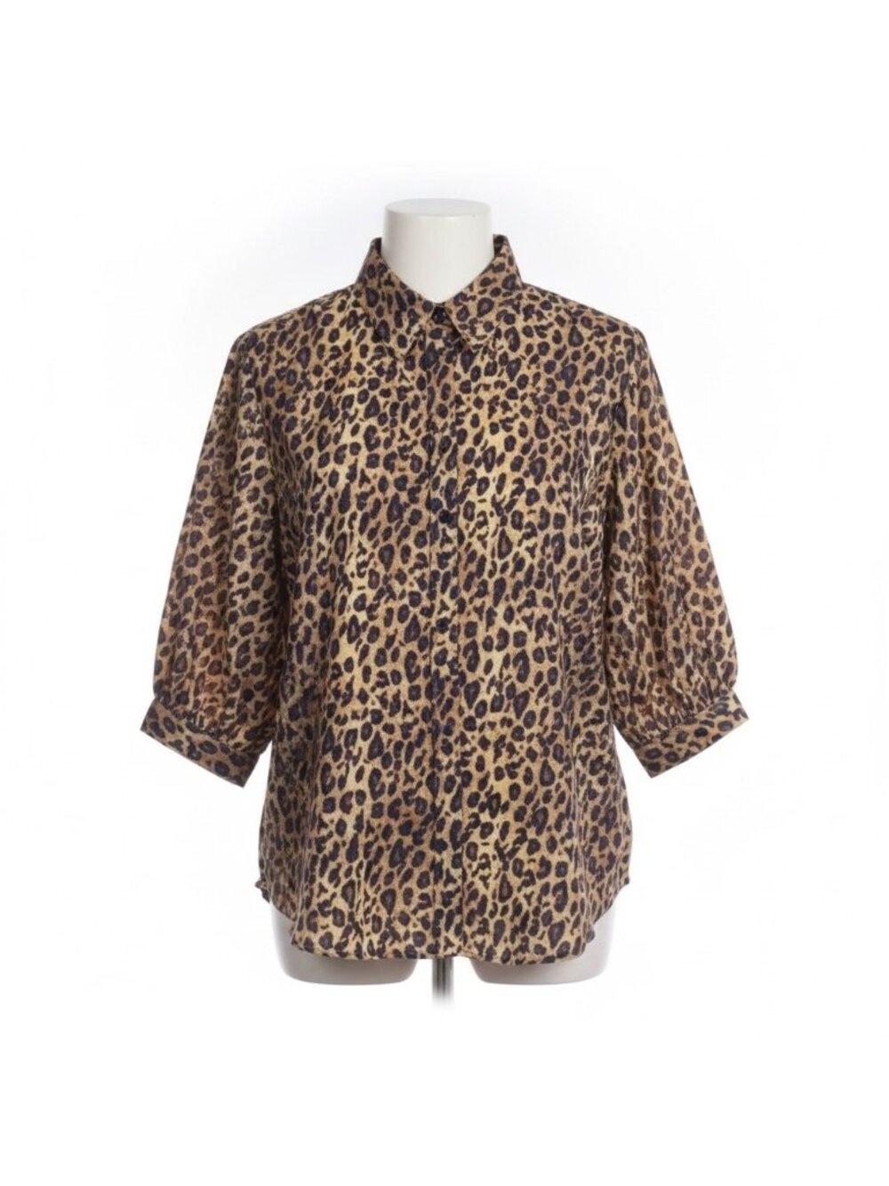 Lauren Ralph Lauren Womens Animal Print Shirt Button-Front 3/4 Sleeve Top Sz L